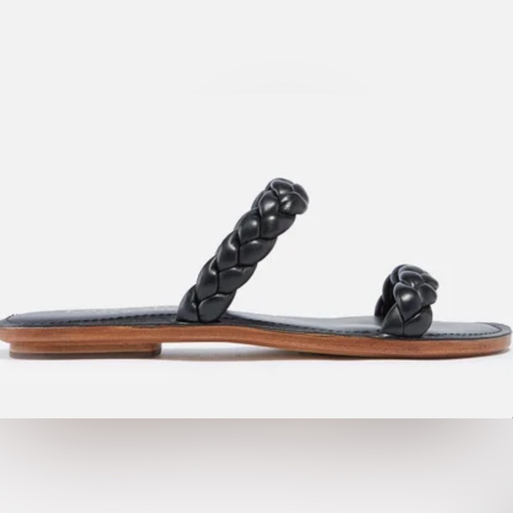 Kate Spade Miami Dual Braided Straps Black Leather Sandals